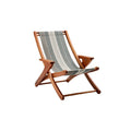 “Stylish Wooden Deck Chair with Striped Fabric”