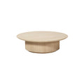 "Modern Round Wooden Coffee Table with Ribbed Base"