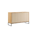 "Modern Wooden Sideboard with Vertical Stripes and Metal Legs"