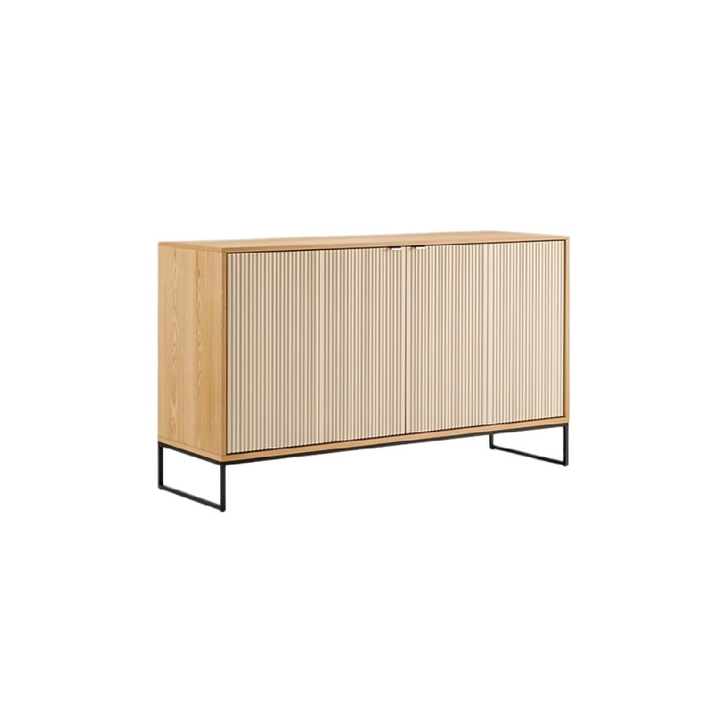 "Modern Wooden Sideboard with Vertical Stripes and Metal Legs"