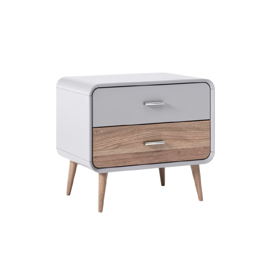 "Modern Minimalist Nightstand with Wood Accents"