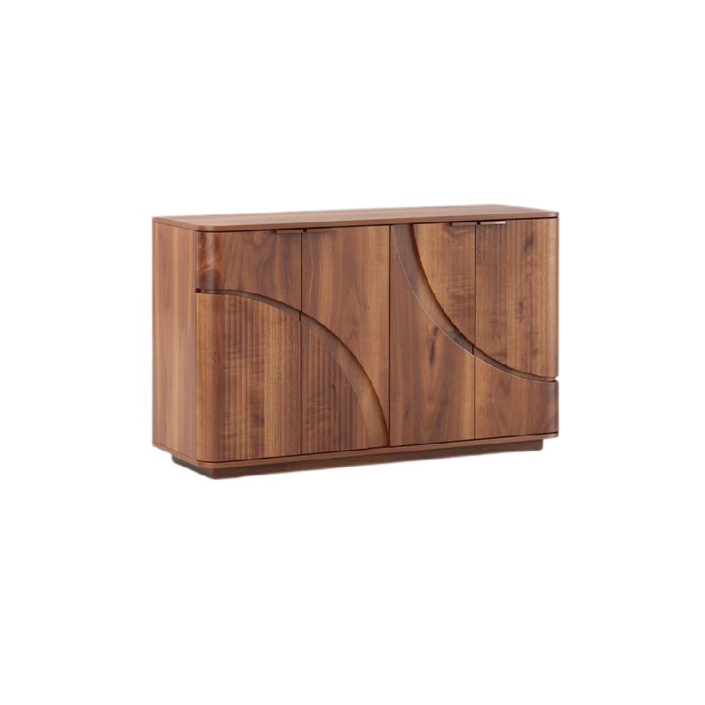 "Modern Walnut Sideboard with Curved Design"