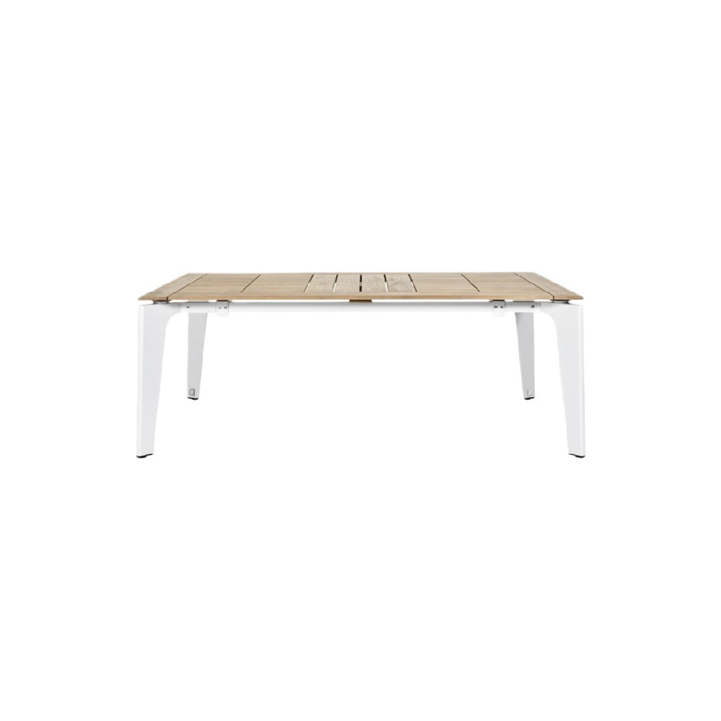 Modern Outdoor Dining Table with Wooden Top and White Legs